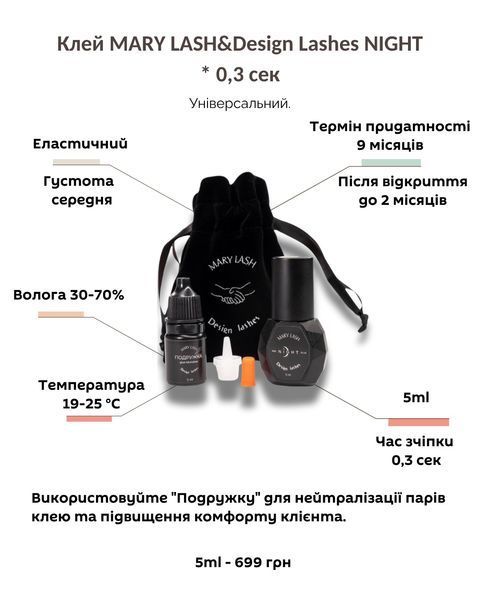 MARY LASH & Design Lashes клей для нарощення вій NIGHT 5 ml + нейтралізатор клею Подружка 5 ml &mdash; фото 3