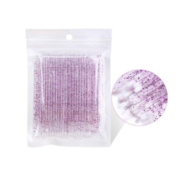 Микробраши в пакете для нанесения жидкостей фиолетовые с блестками, 100 шт. - Фото 1