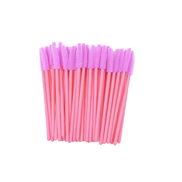 Щеточки силиконовые для ресниц и бровей розовые с розовой ручкой, 50шт. - Фото 1