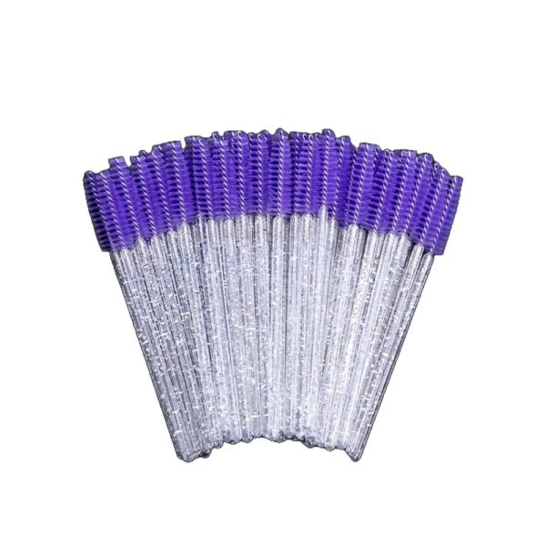 Щеточки нейлоновые фиолетовые с блестками (прозрачная ручка) 1 упаковка (50шт) - Фото 1